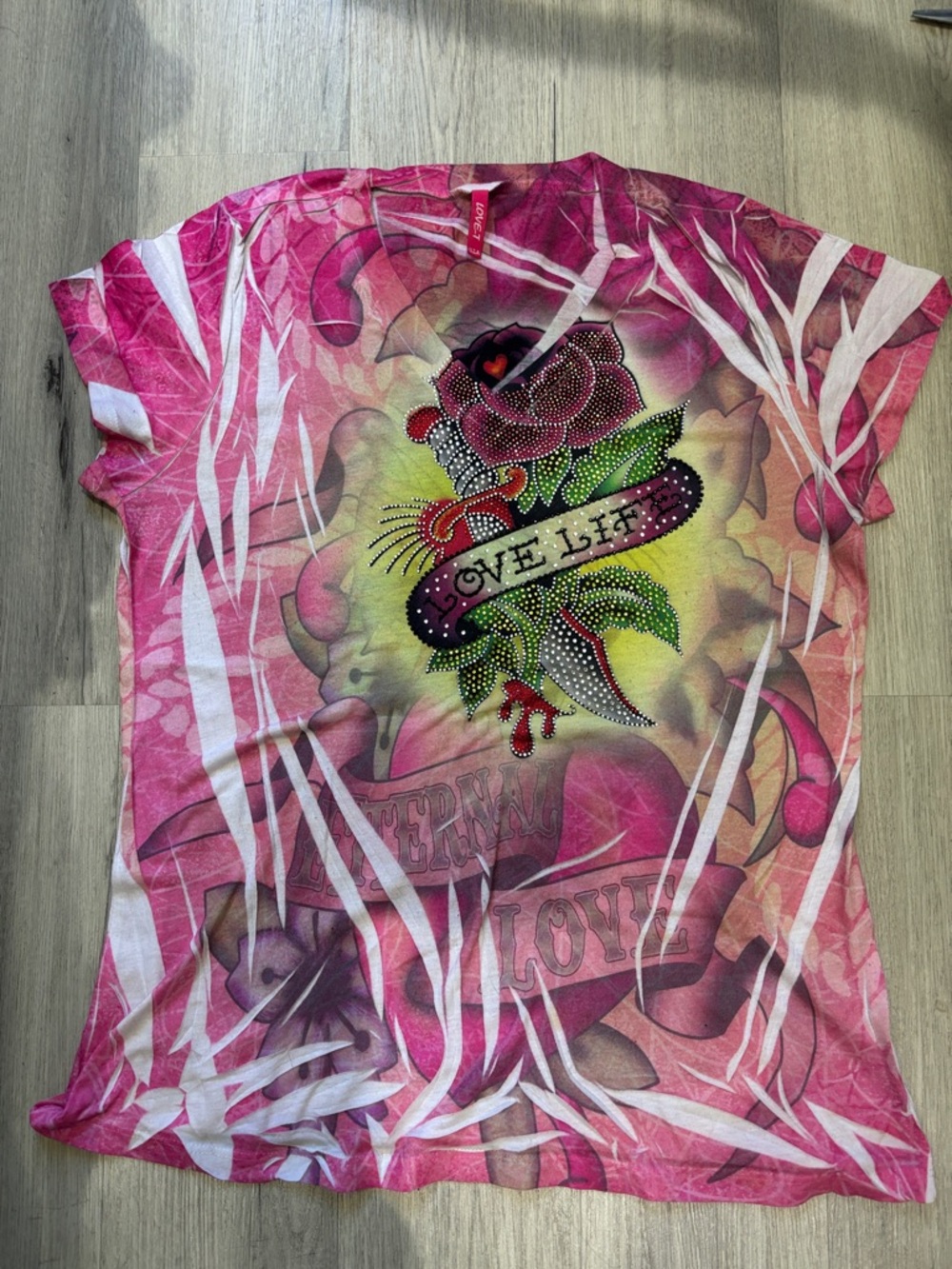 Love Pink Floral Graphic Short Sleeve Tee